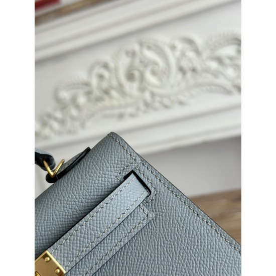 Kylie II mini color linen blue imported epsom leather semi-handmade hand-stitched waxed thread size 19cm Lot of 680