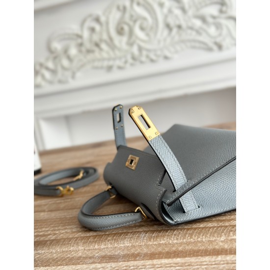 Kylie II mini color linen blue imported epsom leather semi-handmade hand-stitched waxed thread size 19cm Lot of 680