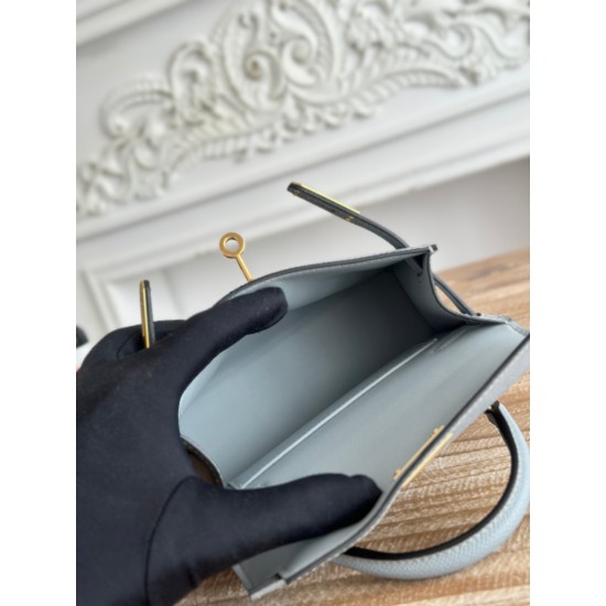 Kylie II mini color linen blue imported epsom leather semi-handmade hand-stitched waxed thread size 19cm Lot of 680