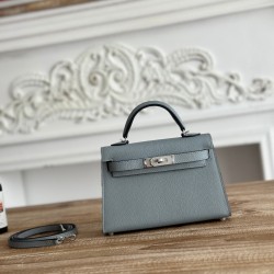 Kylie II mini color linen blue imported epsom leather semi-handmade hand-stitched waxed thread size 19cm Lot of 680