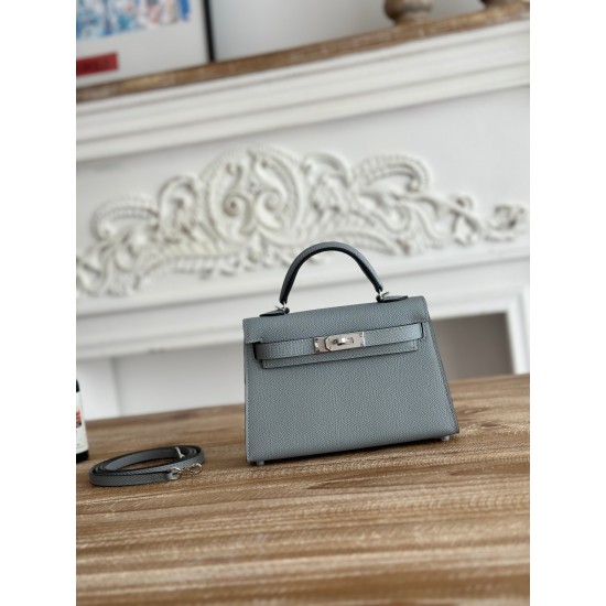 Kylie II mini color linen blue imported epsom leather semi-handmade hand-stitched waxed thread size 19cm Lot of 680