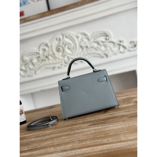 Kylie II mini color linen blue imported epsom leather semi-handmade hand-stitched waxed thread size 19cm Lot of 680