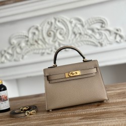 Kylie II mini color trench coat gray imported epsom leather semi-handmade hand-stitched waxed thread size 19cm Lot of 680