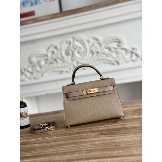 Kylie II mini color trench coat gray imported epsom leather semi-handmade hand-stitched waxed thread size 19cm Lot of 680