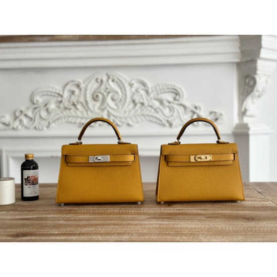 Kylie II mini color mustard yellow imported epsom leather semi-handmade hand-stitched waxed thread size 19cm Lot of 680