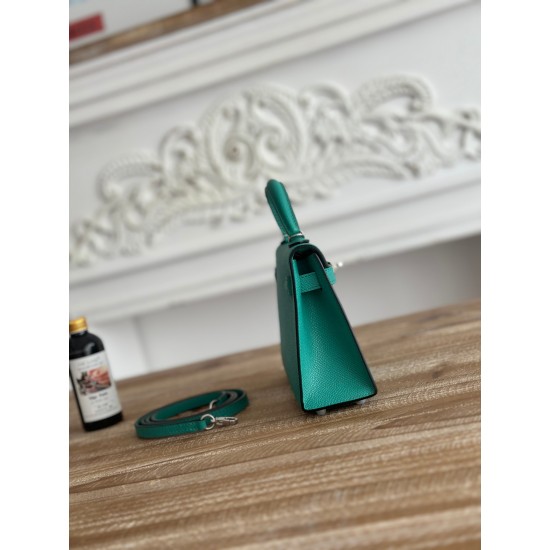 Kylie II mini color Verona green imported epsom leather semi-handmade hand-stitched waxed thread size 19cm Lot of 680