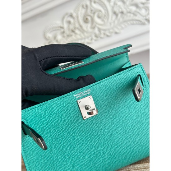 Kylie II mini color Verona green imported epsom leather semi-handmade hand-stitched waxed thread size 19cm Lot of 680