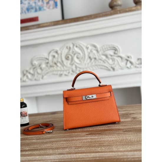 Kylie II mini color orange imported epsom leather semi-handmade hand-stitched waxed thread size 19cm Lot of 680