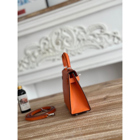 Kylie II mini color orange imported epsom leather semi-handmade hand-stitched waxed thread size 19cm Lot of 680