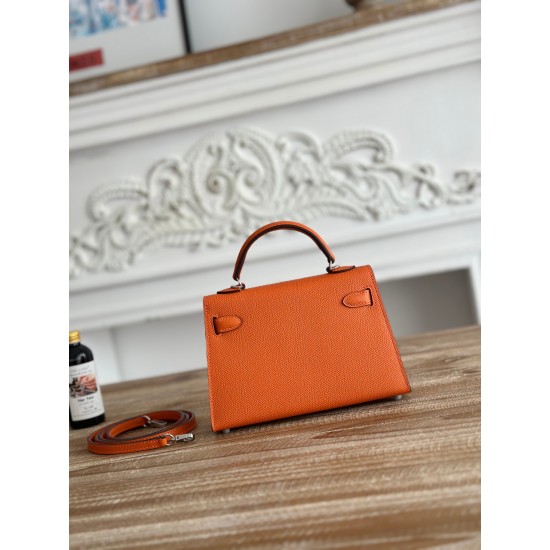 Kylie II mini color orange imported epsom leather semi-handmade hand-stitched waxed thread size 19cm Lot of 680