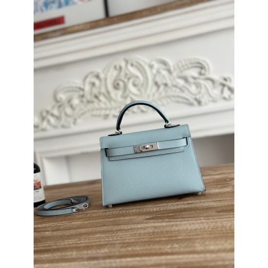 Kylie II mini color haze blue imported epsom leather semi-handmade hand-stitched waxed thread size 19cm Lot of 680