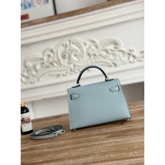 Kylie II mini color haze blue imported epsom leather semi-handmade hand-stitched waxed thread size 19cm Lot of 680