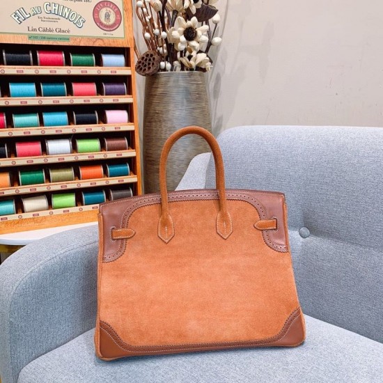 New Birkin Lace Platinum 35cm Original Imported Suede Swift Leather Gold Brown Silver Buckle Limited Edition Counter synchronization Handmade beeswax thread sewing Pure steel hardware High-end customized batch 1600