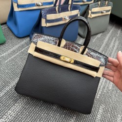 In stock touch BK25 Togo leather with high gloss crocodile platinum 25cm full hand-stitched waxed thread Full steel hardware Lined with goat skin