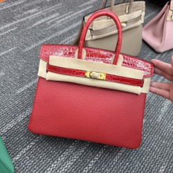 In stock touch BK25 Togo leather with high gloss crocodile platinum 25cm fully hand stitched with waxed thread Full steel hardware Lined with goat skin