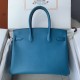 Spot Birkin 30cm Imported Epsom Leather Handmade Waxed Stitching Lake Blue Gold and Silver Button One color can be customized Oh Batch 1234