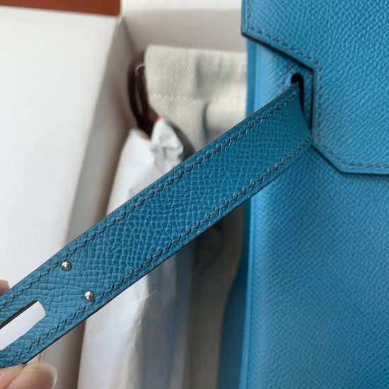 Spot Birkin 30cm Imported Epsom Leather Handmade Waxed Stitching Lake Blue Gold and Silver Button One color can be customized Oh Batch 1234