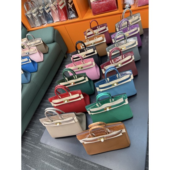 In stock touch BK25 Togo leather with high gloss crocodile platinum 25cm fully hand stitched with waxed thread Full steel hardware Lined with goat skin