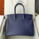 Spot Birkin 30cm Imported Epsom Leather Handmade Waxed Stitching Blue Gold and Silver Button One color can be customized Oh Batch 1234