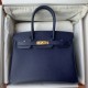 Spot Birkin 30cm Imported Epsom Leather Handmade Waxed Stitching Blue Gold and Silver Button One color can be customized Oh Batch 1234