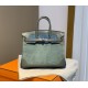 New Birkin Lace Platinum 25cm Original Imported Suede Swift Leather Togo Leather Green Gray Blue Silver Buckle Limited Edition Counter synchronization Handmade beeswax thread stitching Pure steel hardware High-end customized batch 1600