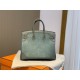 New Birkin Lace Platinum 25cm Original Imported Suede Swift Leather Togo Leather Green Gray Blue Silver Buckle Limited Edition Counter synchronization Handmade beeswax thread stitching Pure steel hardware High-end customized batch 1600