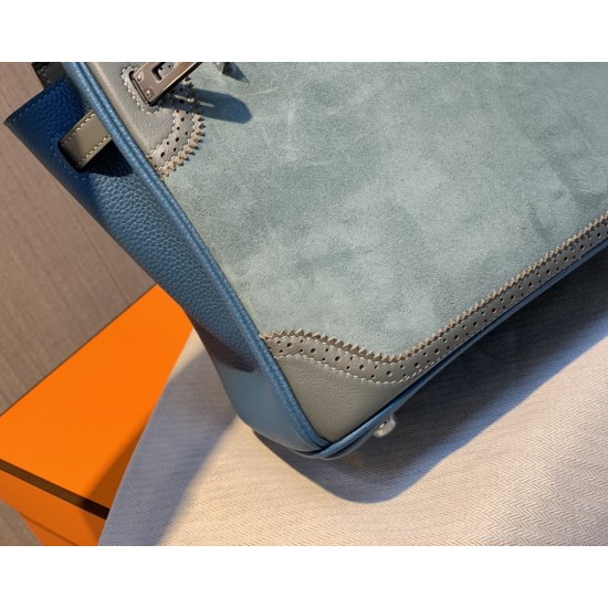 New Birkin Lace Platinum 25cm Original Imported Suede Swift Leather Togo Leather Green Gray Blue Silver Buckle Limited Edition Counter synchronization Handmade beeswax thread stitching Pure steel hardware High-end customized batch 1600