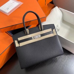 Lot 1111 Birkin Outside Sewn 30cm epsom leather Ck89 Noir Black Silver Buckle Phw Fully Handmade Beeswax Thread Sewing