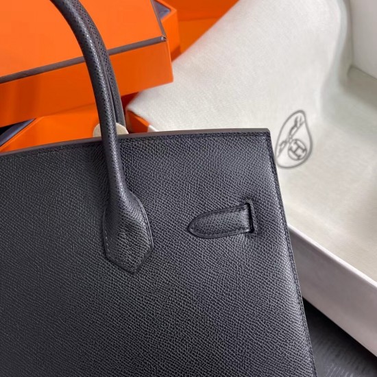 Lot 1111 Birkin Outside Sewn 30cm epsom leather Ck89 Noir Black Silver Buckle Phw Fully Handmade Beeswax Thread Sewing