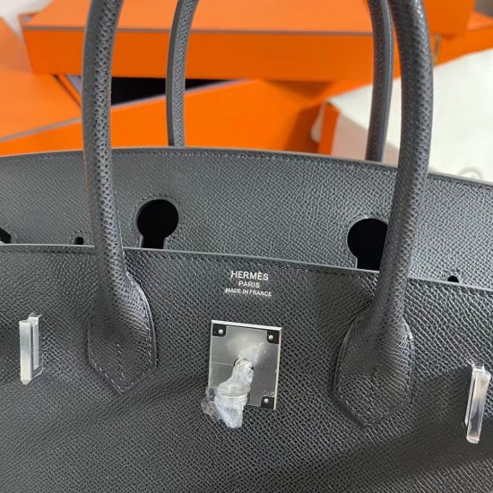 Lot 1111 Birkin Outside Sewn 30cm epsom leather Ck89 Noir Black Silver Buckle Phw Fully Handmade Beeswax Thread Sewing