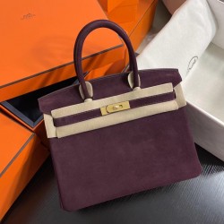 New Birkin platinum 30cm original imported suede Bordeaux burgundy gold buckle counter synchronization handmade beeswax thread sewing pure steel hardware high-end customized batch 1600
