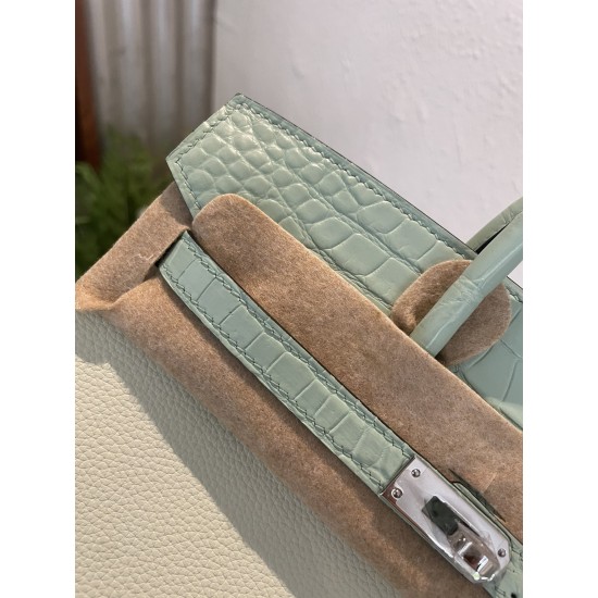 P1234 in stock touch BK25cm platinum Togo leather with high-gloss crocodile platinum hand-stitched waxed thread All-steel hardware Lining goatskin