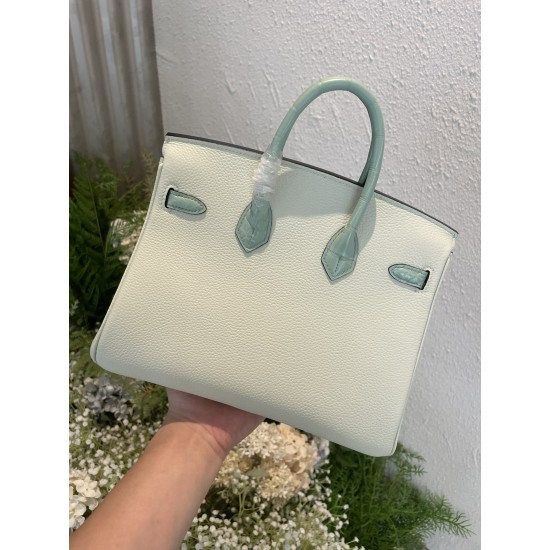 P1234 in stock touch BK25cm platinum Togo leather with high-gloss crocodile platinum hand-stitched waxed thread All-steel hardware Lining goatskin