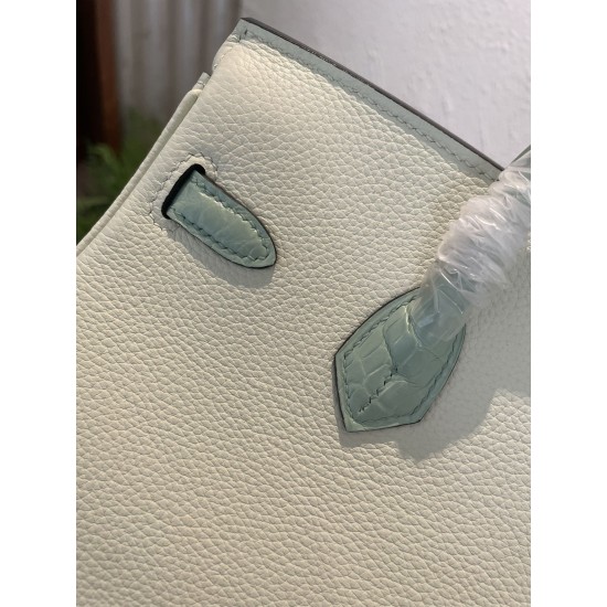 P1234 in stock touch BK25cm platinum Togo leather with high-gloss crocodile platinum hand-stitched waxed thread All-steel hardware Lining goatskin