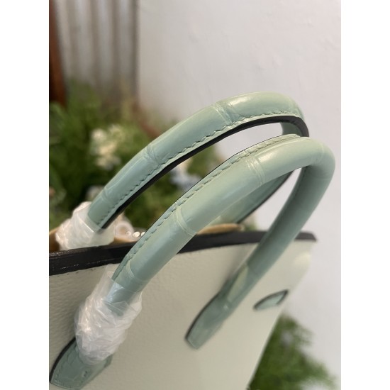 P1234 in stock touch BK25cm platinum Togo leather with high-gloss crocodile platinum hand-stitched waxed thread All-steel hardware Lining goatskin