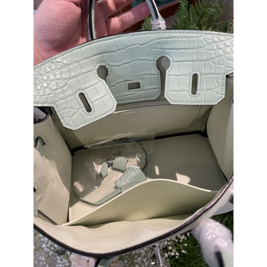 P1234 in stock touch BK25cm platinum Togo leather with high-gloss crocodile platinum hand-stitched waxed thread All-steel hardware Lining goatskin