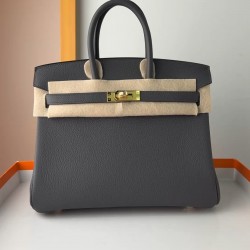 In stock BK2530 Slate Gray Togo Leather Platinum 2530cm Full Hand Stitching Waxed Thread Full Steel Hardware Lined Goat Leather