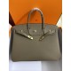 Lot of 1111 Birkin 40cm Imported Togo Leather Elephant Gray Gold Button Waxed Line