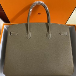 Lot of 1111 Birkin 40cm Imported Togo Leather Elephant Gray Gold Button Waxed Line