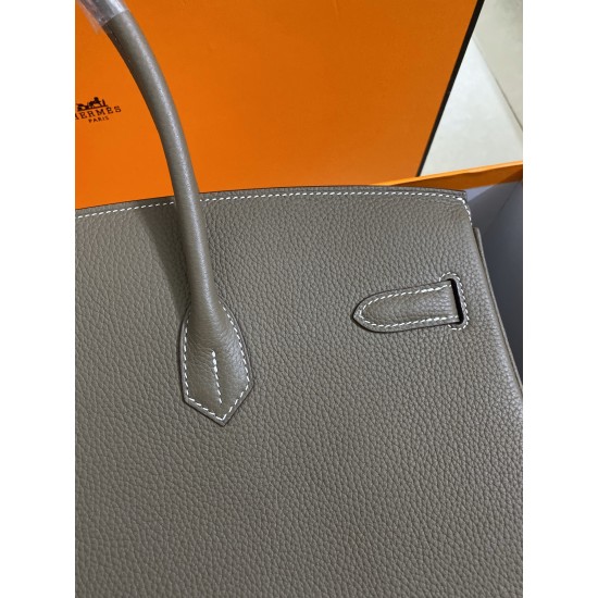 Lot of 1111 Birkin 40cm Imported Togo Leather Elephant Gray Gold Button Waxed Line