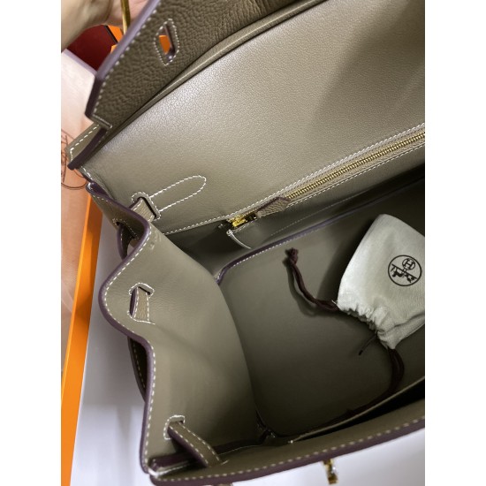 Lot of 1111 Birkin 40cm Imported Togo Leather Elephant Gray Gold Button Waxed Line