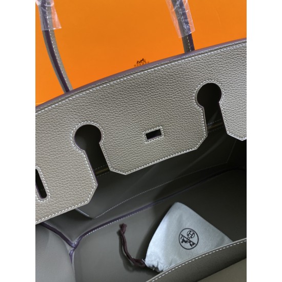 Lot of 1111 Birkin 40cm Imported Togo Leather Elephant Gray Gold Button Waxed Line