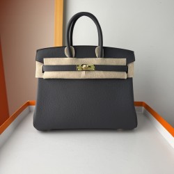 In stock BK2530 Slate Gray Togo Leather Platinum 2530cm Full Hand Stitching Waxed Thread Full Steel Hardware Lined Goat Leather