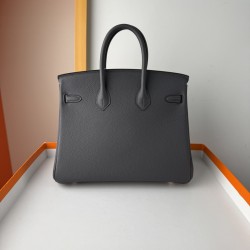 In stock BK2530 Slate Gray Togo Leather Platinum 2530cm Full Hand Stitching Waxed Thread Full Steel Hardware Lined Goat Leather