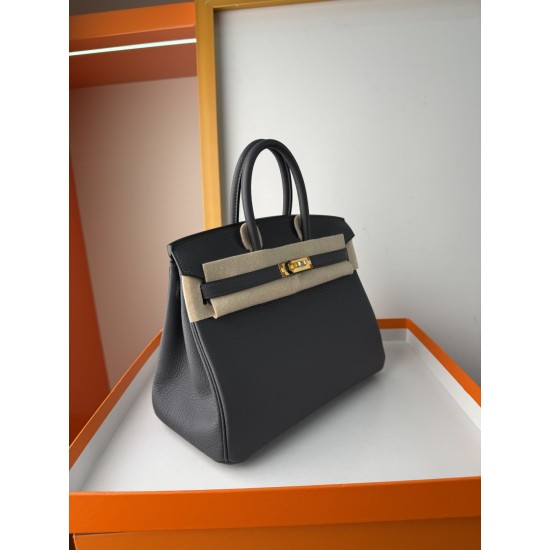 In stock BK2530 Slate Gray Togo Leather Platinum 2530cm Full Hand Stitching Waxed Thread Full Steel Hardware Lined Goat Leather