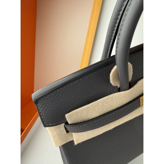 In stock BK2530 Slate Gray Togo Leather Platinum 2530cm Full Hand Stitching Waxed Thread Full Steel Hardware Lined Goat Leather