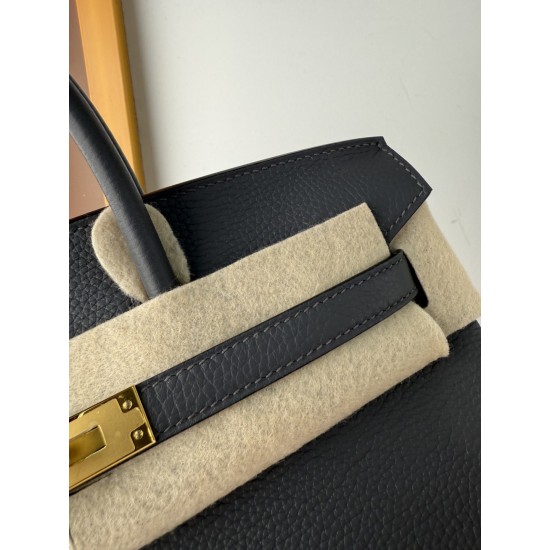 In stock BK2530 Slate Gray Togo Leather Platinum 2530cm Full Hand Stitching Waxed Thread Full Steel Hardware Lined Goat Leather