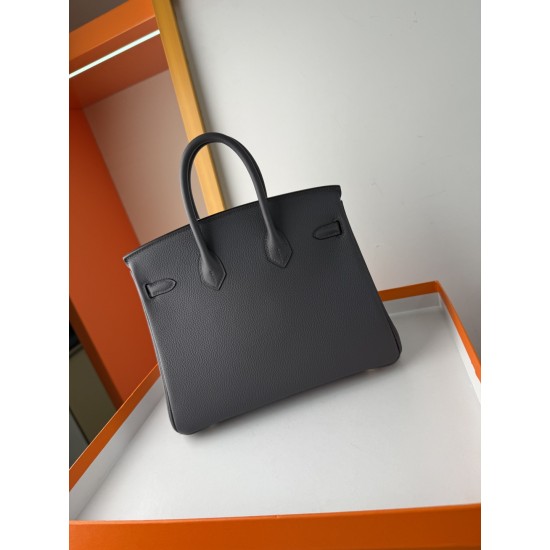 In stock BK2530 Slate Gray Togo Leather Platinum 2530cm Full Hand Stitching Waxed Thread Full Steel Hardware Lined Goat Leather