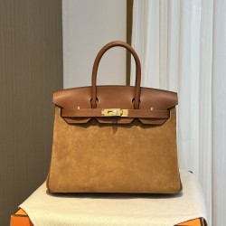 New Birkin Platinum 30cm Original imported suede Swift leather gold brown gold buckle counter synchronization handmade beeswax thread sewing pure steel hardware high-end custom batch 1600