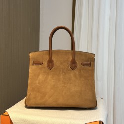 New Birkin Platinum 30cm Original imported suede Swift leather gold brown gold buckle counter synchronization handmade beeswax thread sewing pure steel hardware high-end custom batch 1600